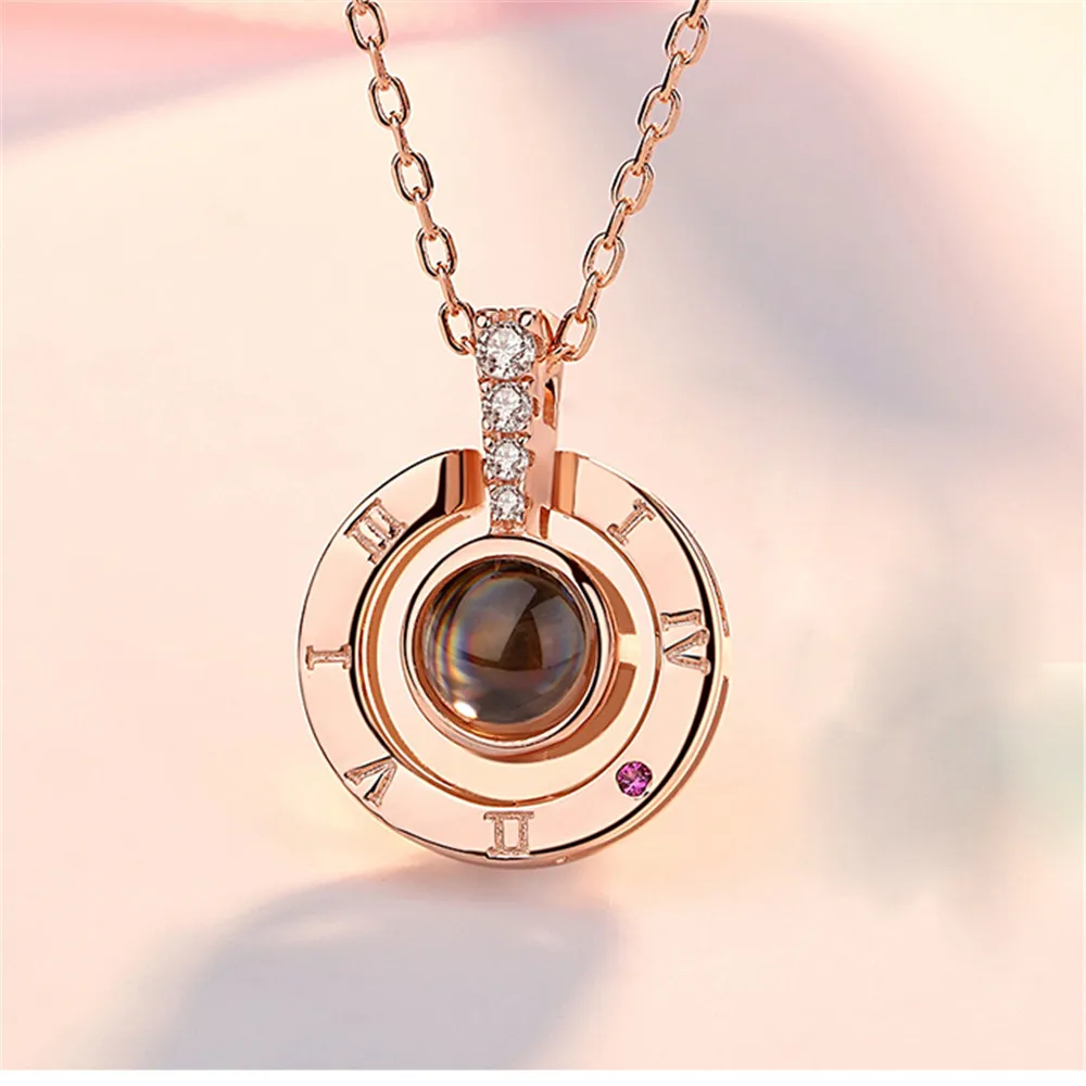 I LOVE YOU In 100 languages Projection Necklace For Memory Of LOVE Choker Collier Round Shaped Drop Shipping