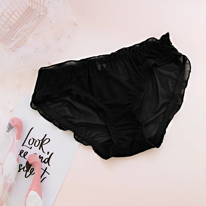 black SP& CITY, японское Прозрачное нижнее белье с бантом, женские сексуальные кружевные трусики для милых девушек, милые бесшовные трусики с оборками, нижнее белье - Цвет: black