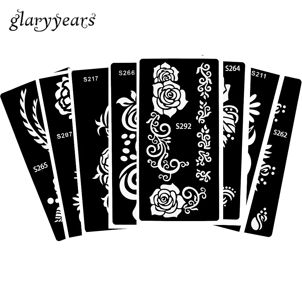 Трафарет для тату с розами 8 шт. аэрограф рисования цветной рисунок женский боди