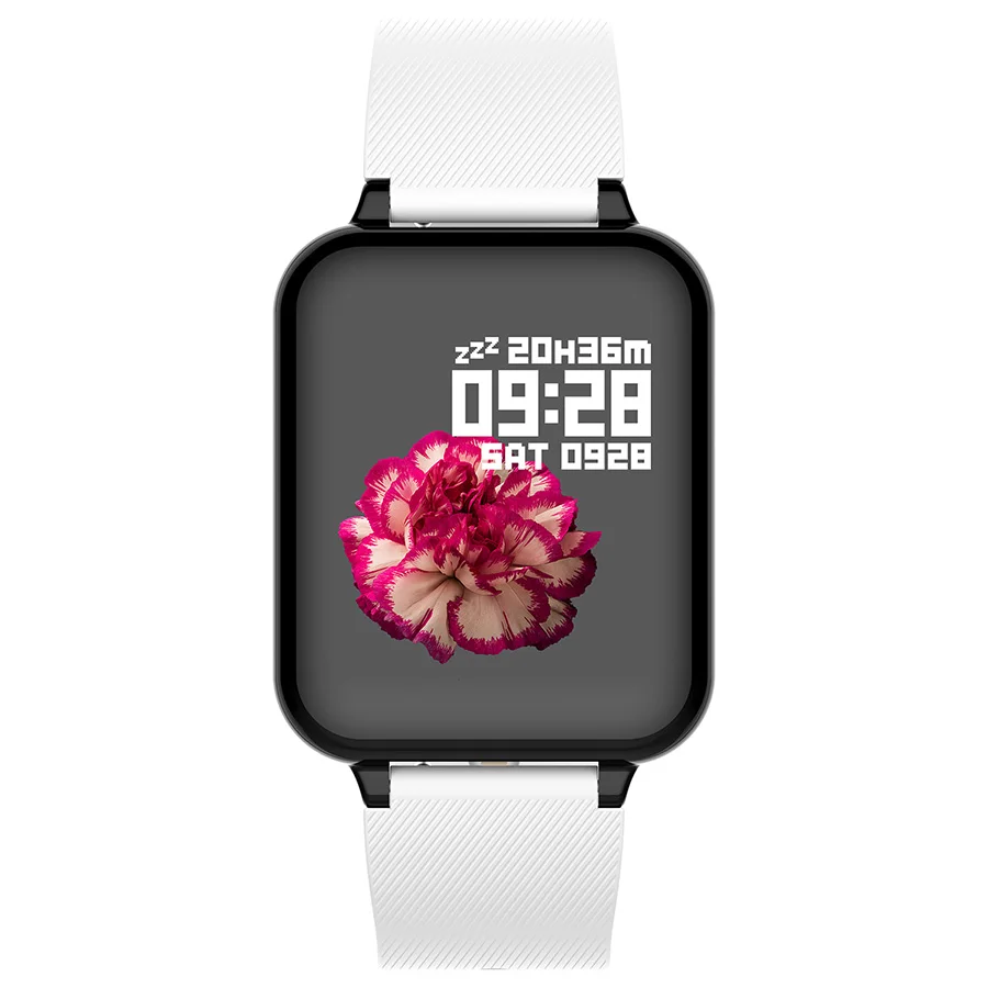 White texture strap Умный Браслет B57, Смарт-часы, пульсометр, кровяное давление, уровень кислорода в крови, водонепроницаемый цветной экран, сообщение, пуш-ап - Цвет: White texture strap