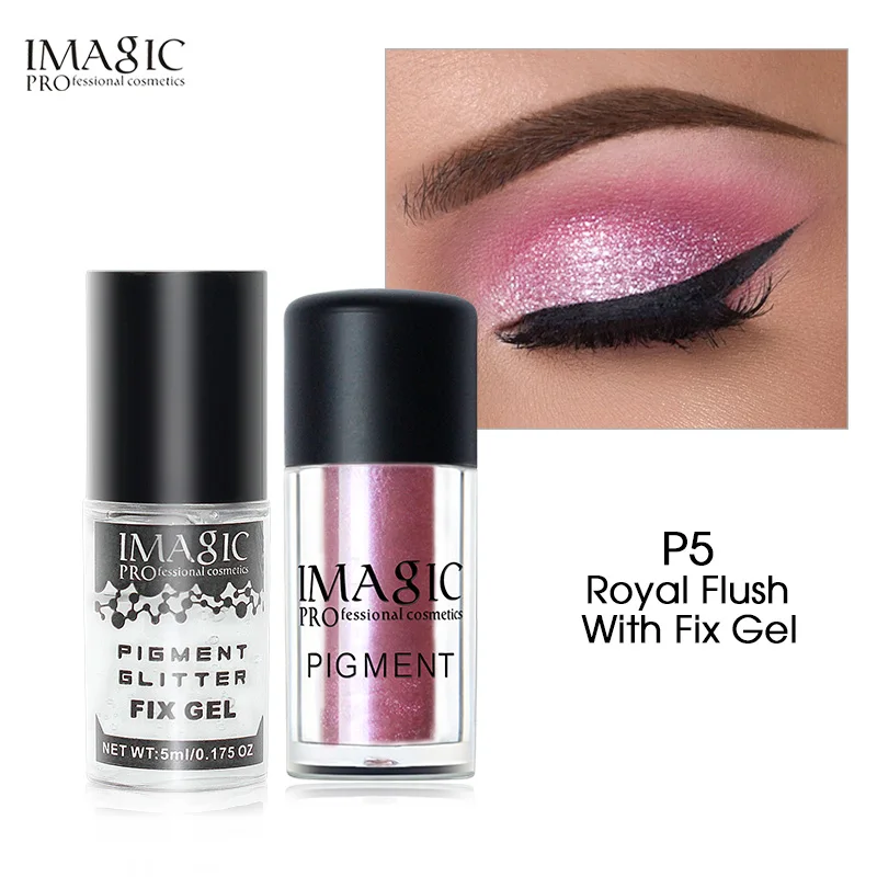 P5 and Fix Gel IMAGIC Новое поступление блестящие тени для век металлические свободные пудры водонепроницаемые мерцающие пигменты цвета Тени для век Косметика для макияжа - Цвет: P5 and Fix Gel