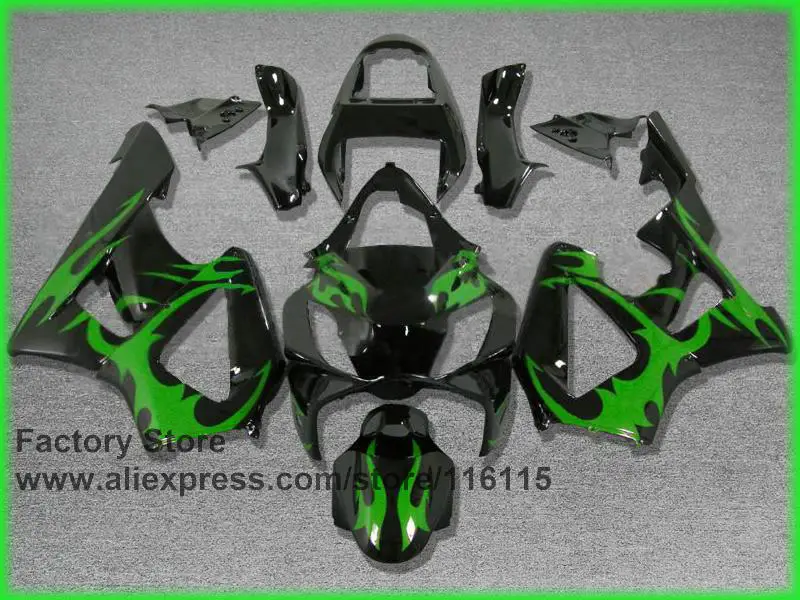 Custom ABS plastic Motorcycle fairing set for HONDA CBR 929 fairings 2000 2001 CBR900RR green flame body parts | Автомобили и