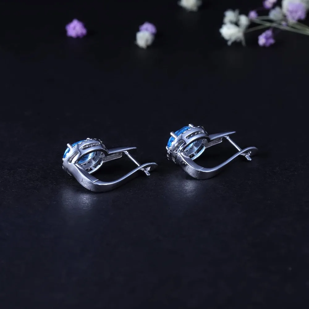 Серьги-гвоздики женские из серебра 925 пробы с натуральным голубым топазом карата