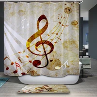 high quality polyester fabric 3d shower curtain retro colored musical notes waterproof mildewproof bath curtain for bathroom