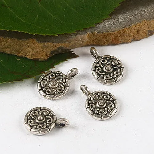 

80pcs Tibetan silver round flower pattern drop charms h2710