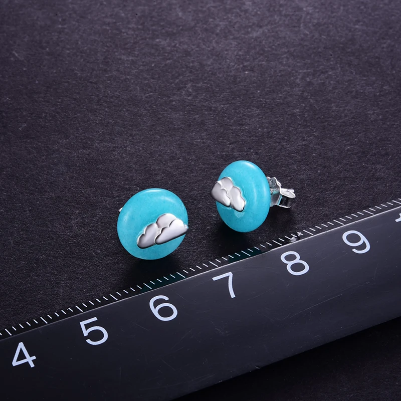 Lotus Fun Moment Real 925 Sterling Silver Creative Fashion Jewelry Minimalist Design Blue Sky and Clouds Stud Earrings for