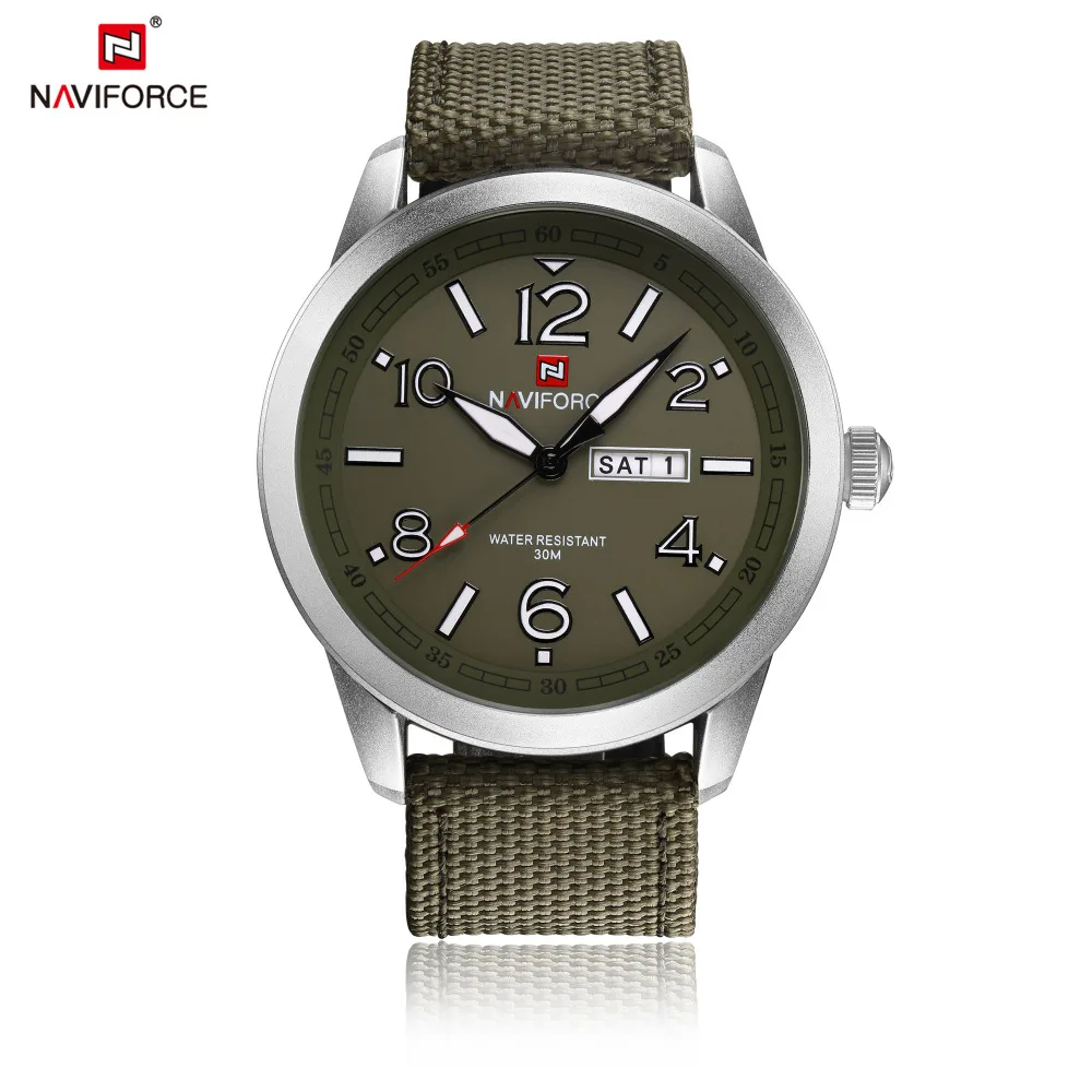 NAVIFORCE часы мужские военные спортивные кварцевые часы люксовый бренд Модные Повседневные Авто Дата Неделя 3ATM водонепроницаемые нейлоновые часы