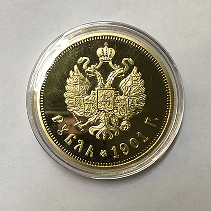 Комплект из 2 вещей, одежда Николая II российские монеты 1901 две головы орла значок 24 kreal Позолоченные 40 мм русский сувенир украшения Монета