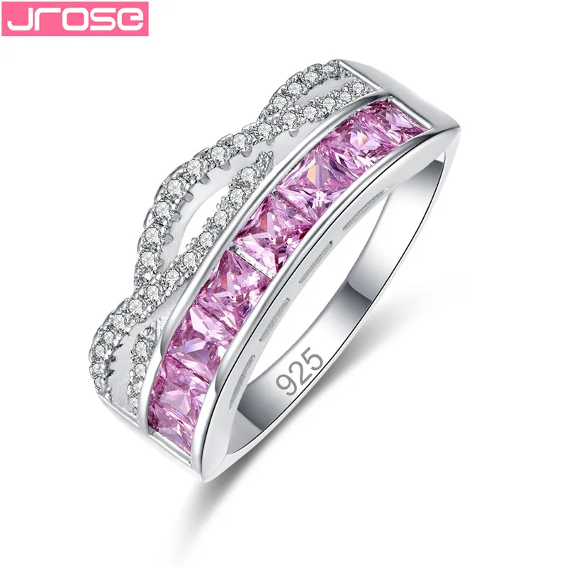 

JROSE New Princess Crown Silver Color Pink & Red Hollow Rings for Women Trendy Jewelry Female Finger Bands Exquisite Bijoux