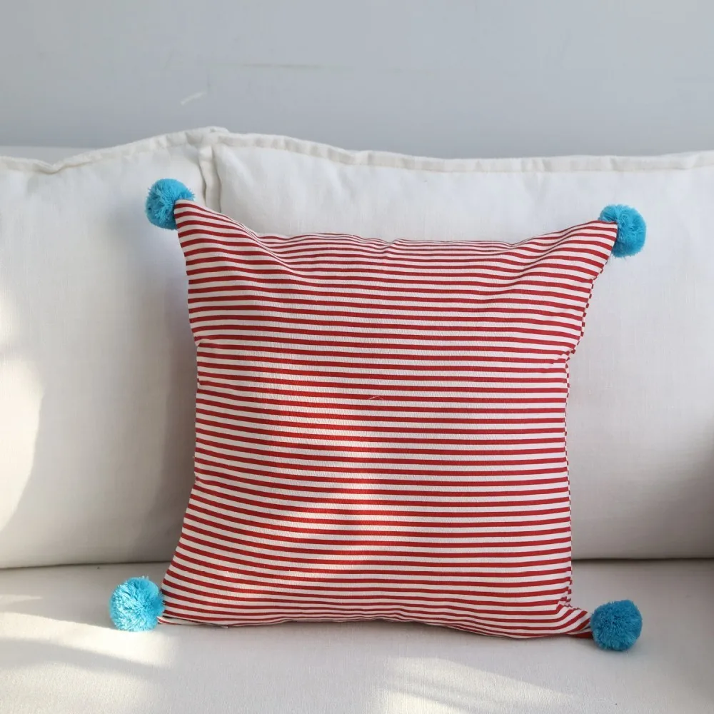 Red Striped Ball Современный чехол для подушки с кисточками и помпонами, однотонный полосатый геометрический чехол для подушки, модный универсальный чехол для подушки - Цвет: Red Striped Ball