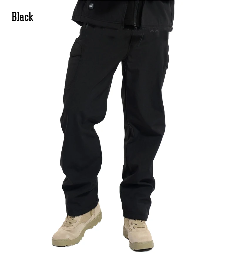 Black Refire gear зимние акулы кожи мягкая оболочка тактические военные камуфляжные брюки мужские ветрозащитные водонепроницаемые теплые камуфляжные армейские флисовые брюки - Цвет: Black