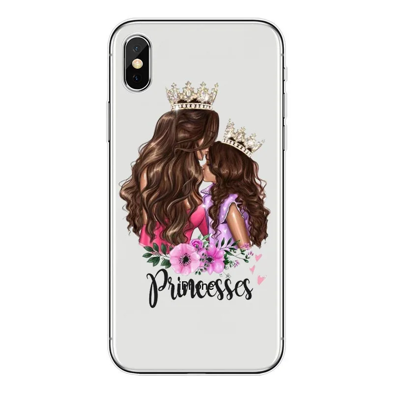 Модный черный коричневый Чехол для мамы и девочки королева IPhone X XS Max XR 8 7 6 6s Plus 5 5S SE