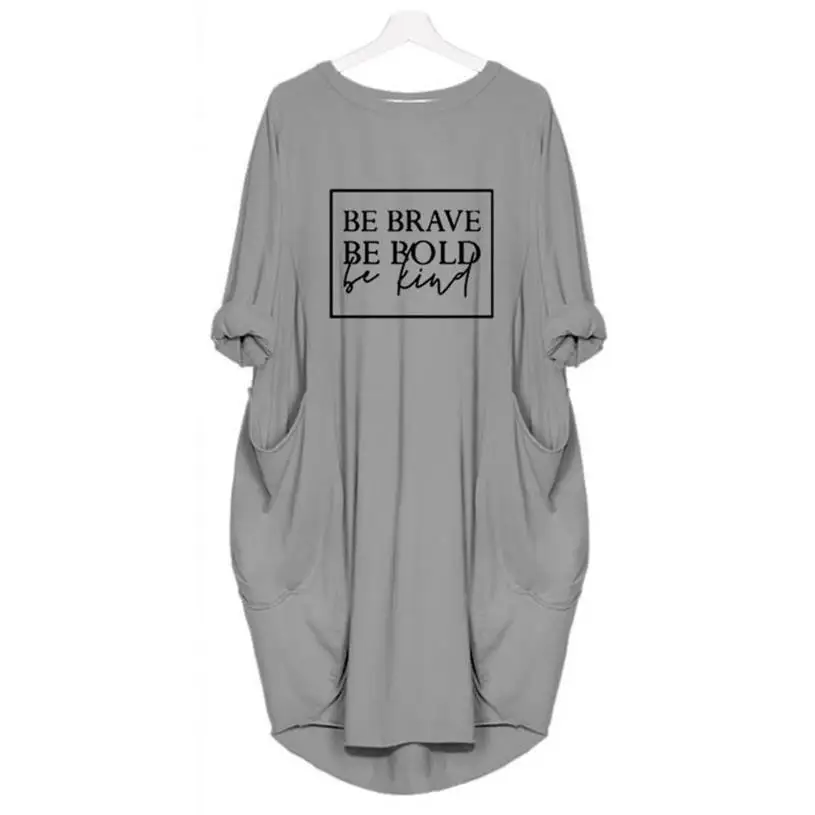 Модная футболка для женщин с надписью Be Brave, с карманами, Топы Harajuku размера плюс, футболка для женщин, забавные хлопковые футболки с графикой для женщин