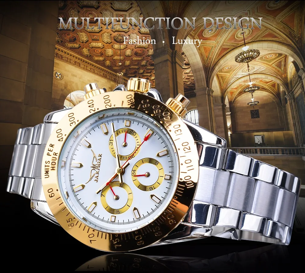 Jaragar Montre Homme мужские часы автоматические Модные золотые из нержавеющей стали спортивные механические наручные часы Relogio