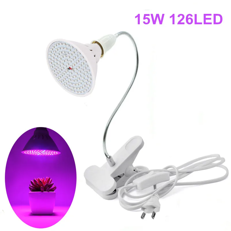 15W Clip lamp Полный спектр E27 Светодиодный светильник для растений гидропонная лампа для сеяний светодиодный светильник для выращивания в помещении 60 светодиодный 200 светодиодный 290 светодиодный Фито лампы - Испускаемый цвет: 15W Clip lamp