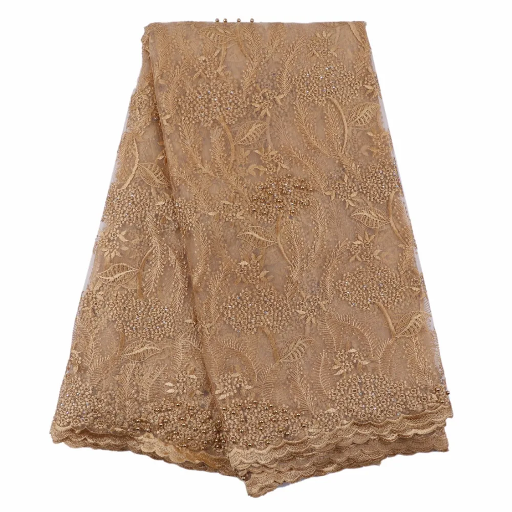 Последние африканские Кружево 2017 вышитые Дизайн французского фатина с Бусины в