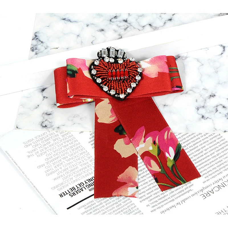 ZHINI Fabric Ribbon Bowknot Corsage Brooch Pin Bow Tie Necktie Measly Heart Handmade Collar Jewelry For Women Party Accessories | Украшения