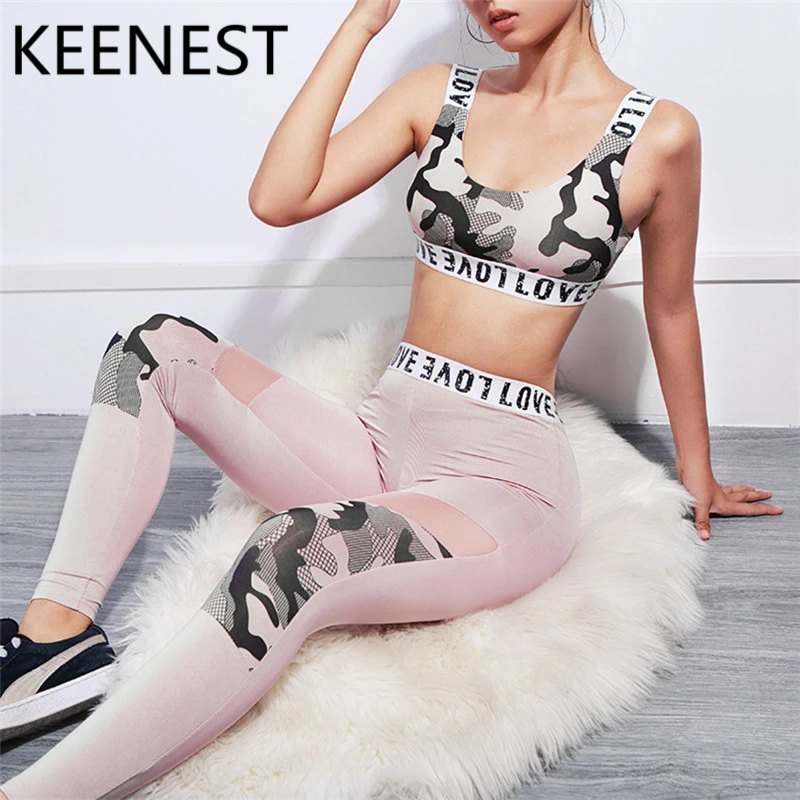 Женский спортивный костюм KEENEST жилет пуш-ап для фитнеса и штаны спортивная одежда