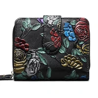 bifold animal printing genuine leather women mini clutch wallet flower female coin purse women leather card holder wallet