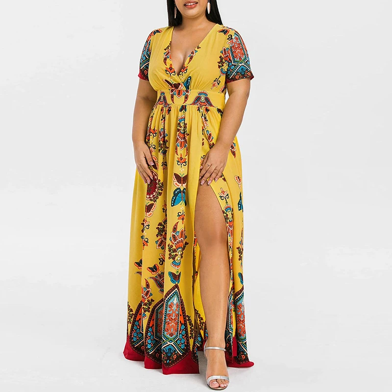 Женское свободное удобное винтажное платье с коротким рукавом большого