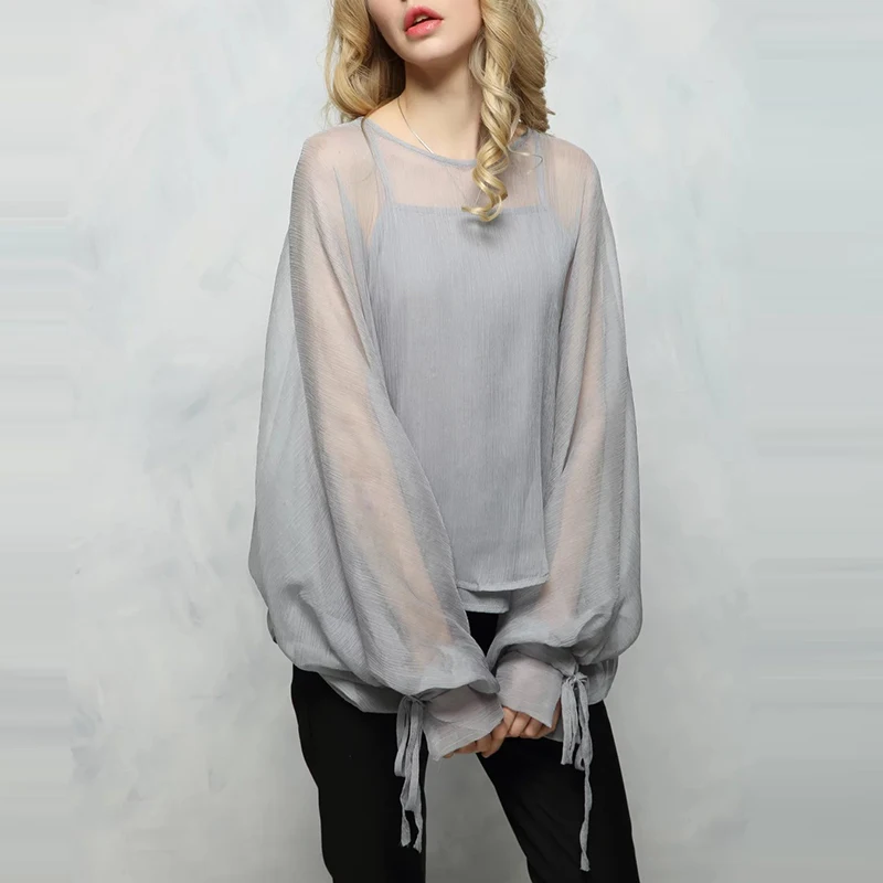 2018 Весенняя Сексуальная перспективная газовая Свободная блузка с бабочкой и