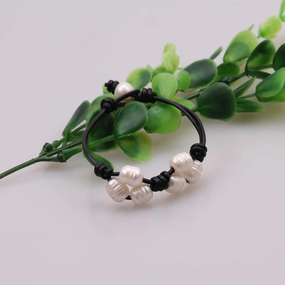 Real Rice pearl bracelet Women Pearl Bracelet Bangle for Genuine Leather Cord Jewelry Handmade Girls Dropshipping | Украшения и