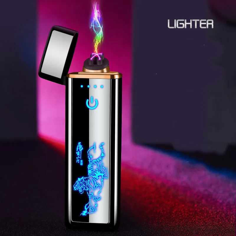 Полноэкранная электронная USB Зажигалка с двойной дугой вольфрамовая турбо