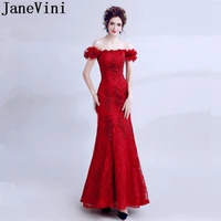 janevini vestidos red mermaid lace mother of the bride dresses 2018 floor length boat neck godmother wedding party evening dress