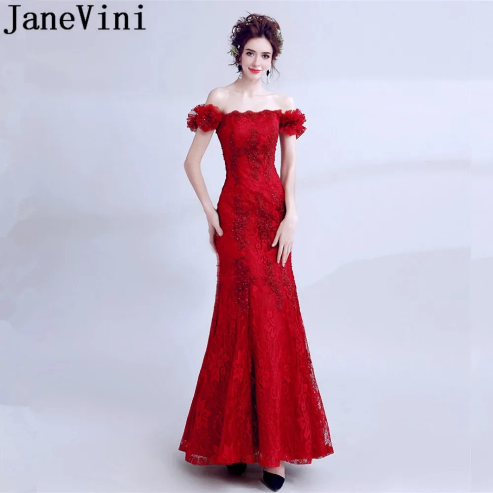 JaneVini Vestidos Красное Кружевное Платье Русалочки для матери невесты 2018 длина в пол