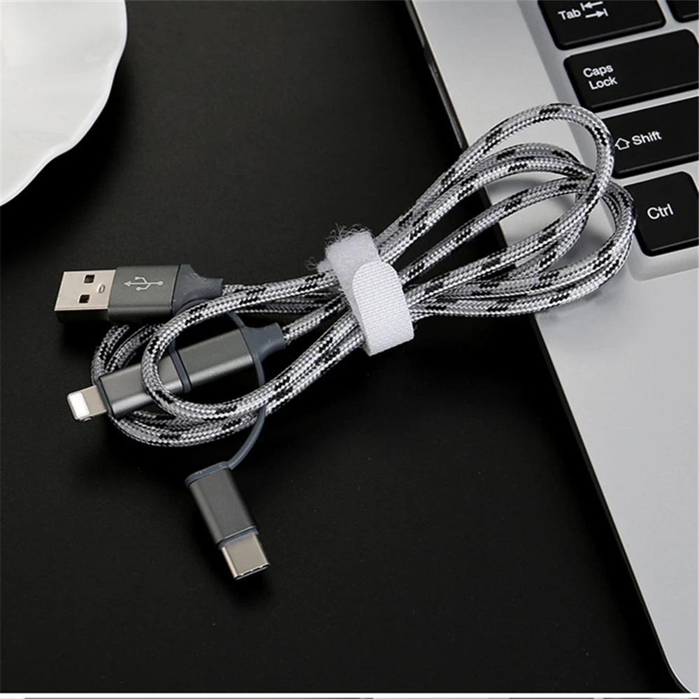 Дата кабель для телефона зарядный 100 см нейлоновый плетеный 3 в 1 Micro USB быстрое
