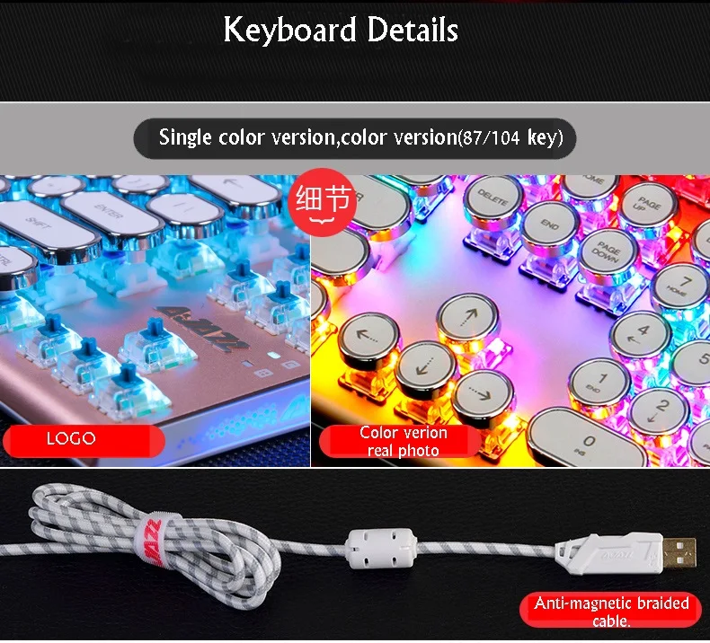 Ajazz AK40 Ретро стимпанк машинка USB Проводная эргономичная монохромная/RGB подсветка Механическая игровая клавиатура N-key rolllover