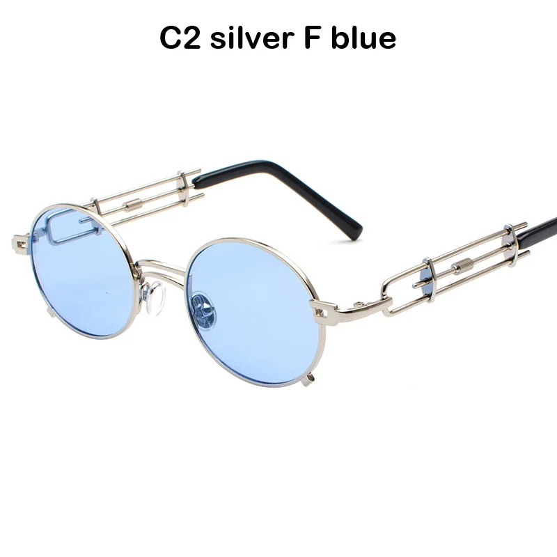 C2 silver F blue BANSTONE, мужские солнцезащитные очки в металлической овальной оправе, стимпанк, готика, вампир, уникальные, Ретро стиль, 1980 s, солнцезащитные очки, косплей стиль, Oculos De Sol - Цвет линз: C2 silver F blue