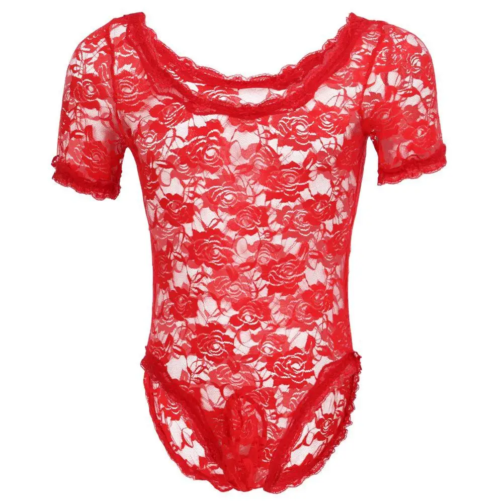 Red Мужское нижнее белье SISSY Прозрачное Кружевное боди с высокой посадкой, ночное белье, сексуальные мужские трусики, трико, нижнее белье - Цвет: Red