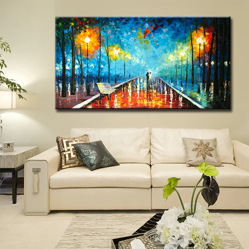 

Modern 100% Handpainted Street Landscape Oil Painting Palette Knife Night Scenery Canvas Art Paintings Canvas Home Wall Decor