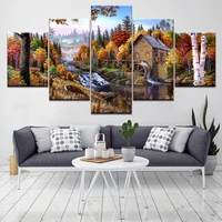 small village in the forest landscape 5 piece wallpapers art canvas print modern poster modular art painting home decor