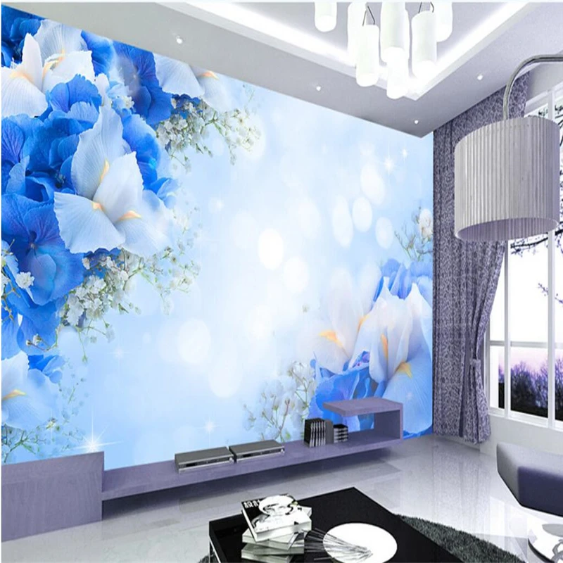 

beibehang Large wallpaper mural photo custom any size blue fantasy fashion flowers living room bedroom backdrop papel de parede