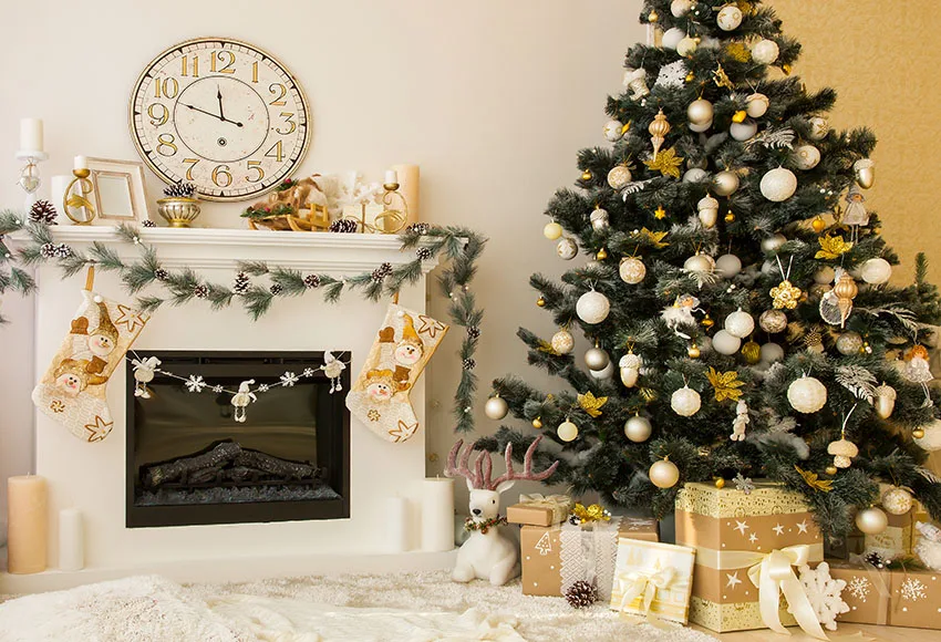 

Vinyl Christmas trees clock Photography Background newborn children Fotografia backdrop Backgrounds for Photo Studio