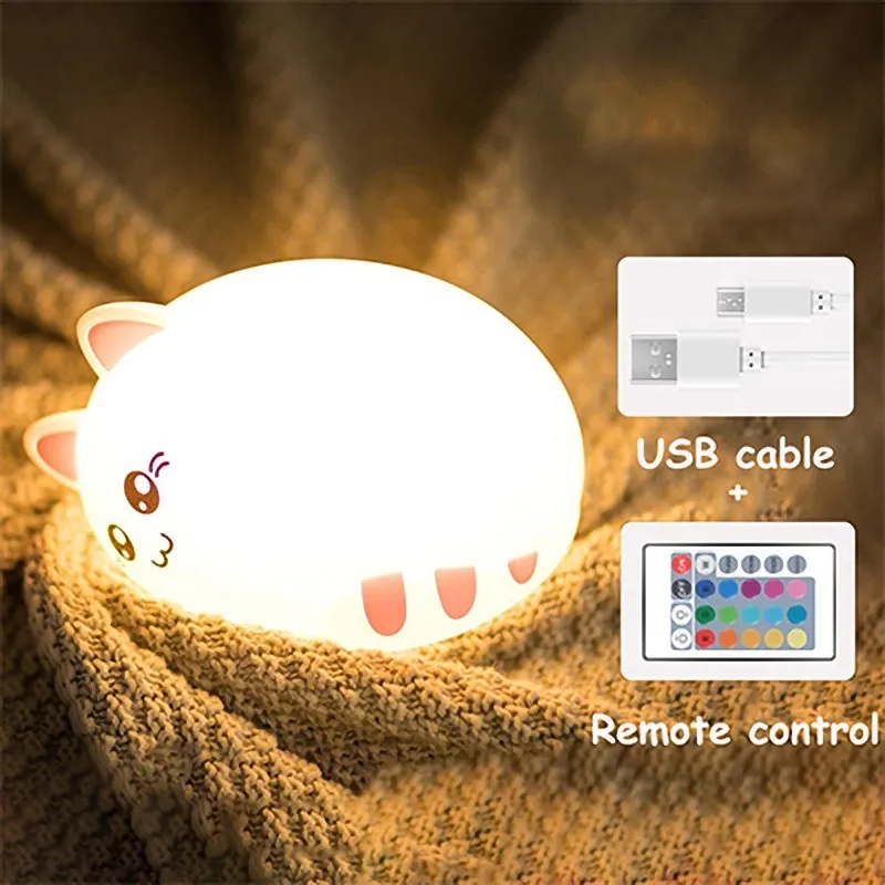 Силиконовый светодиодный ночник с usb-зарядкой в виде милого кота и животного, ночной Светильник для детской спальни, дыхательный Ночной светильник 7 цветов, подарок на день рождения для детей - Испускаемый цвет: Style4