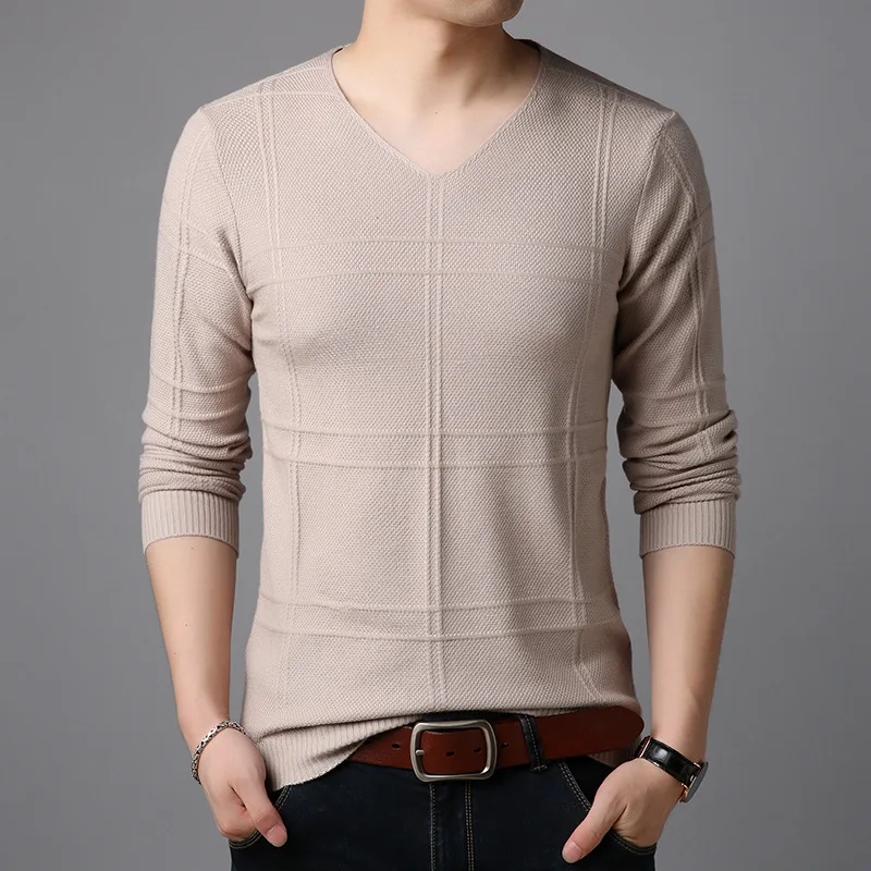Мужской повседневный однотонный приталенный свитер мужская Трикотажная блузка