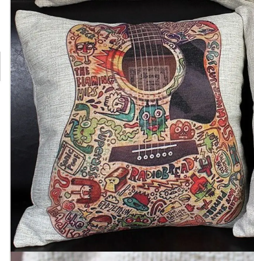 Винтаж фанки гитары льняная подушка крышка музыка Decoraive Подушка Чехол