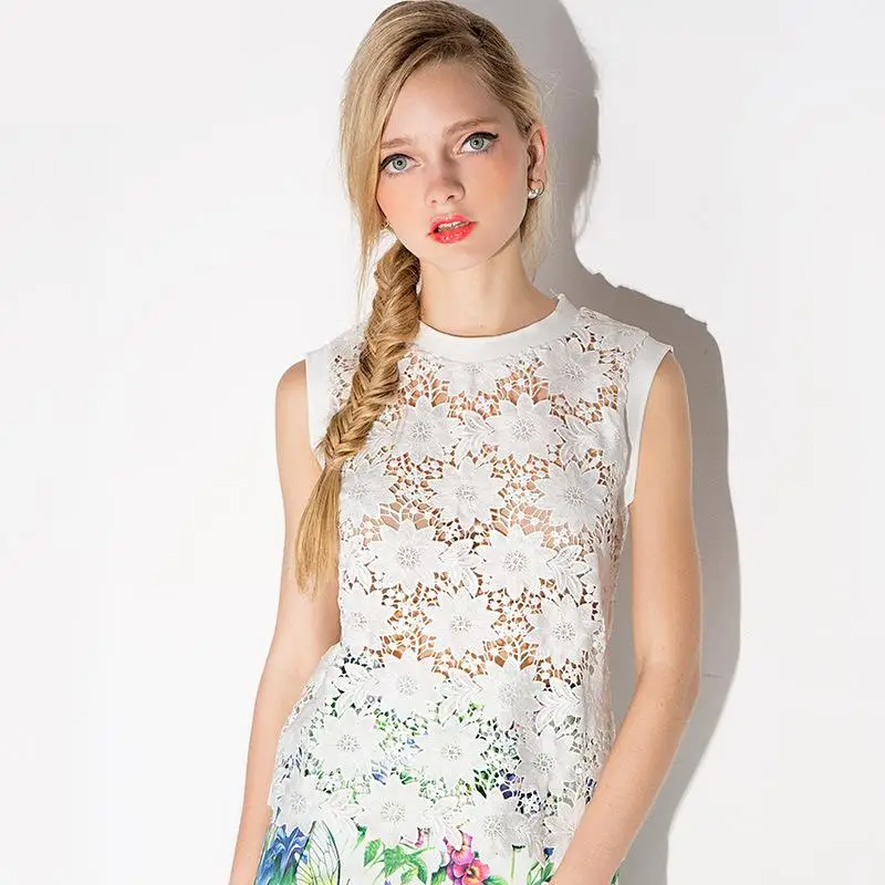 Мода 2017 г. футболка Для женщин летние перспектива полые Кружево Обувь для девочек