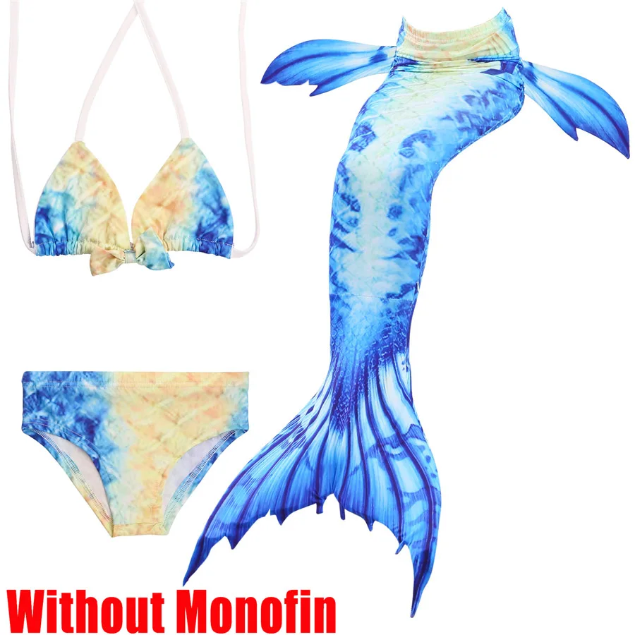 Without Monofin 10 Купальный костюм русалки для девочек, Моноласты, хвосты для купания, комплект бикини, детский купальник, хвост русалки, маскарадный костюм для девочек - Цвет: Without Monofin 10