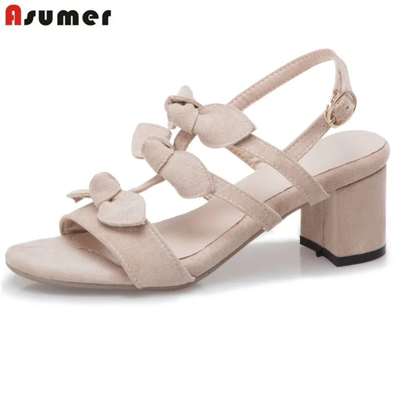 

ASUMER/женские босоножки больших размеров 34-43 летние туфли на высоком квадратном каблуке однотонные женские босоножки с бантом модные вечерни...