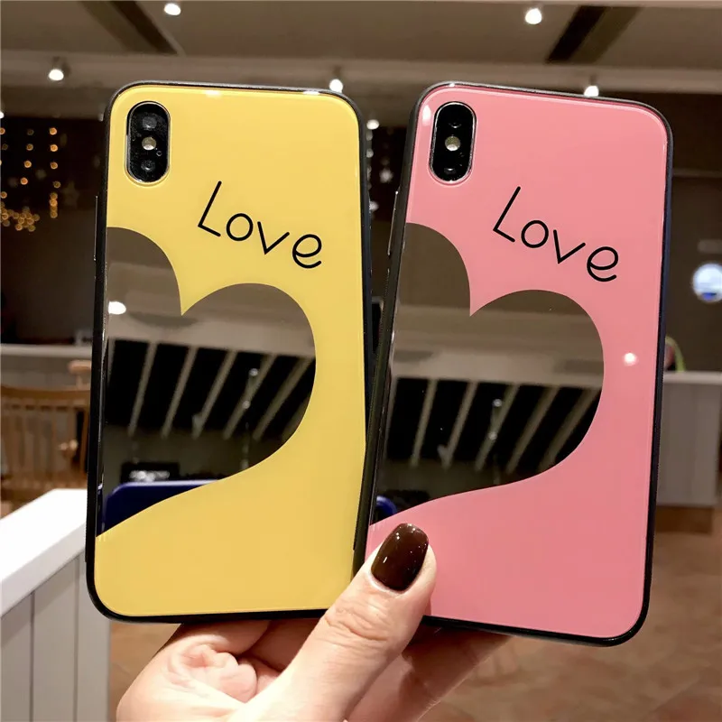 Модный простой стиль сердце &quotлюбовь&quot зеркало стекло для iphone 7 Чехол X XR 6 S 8 plus xs