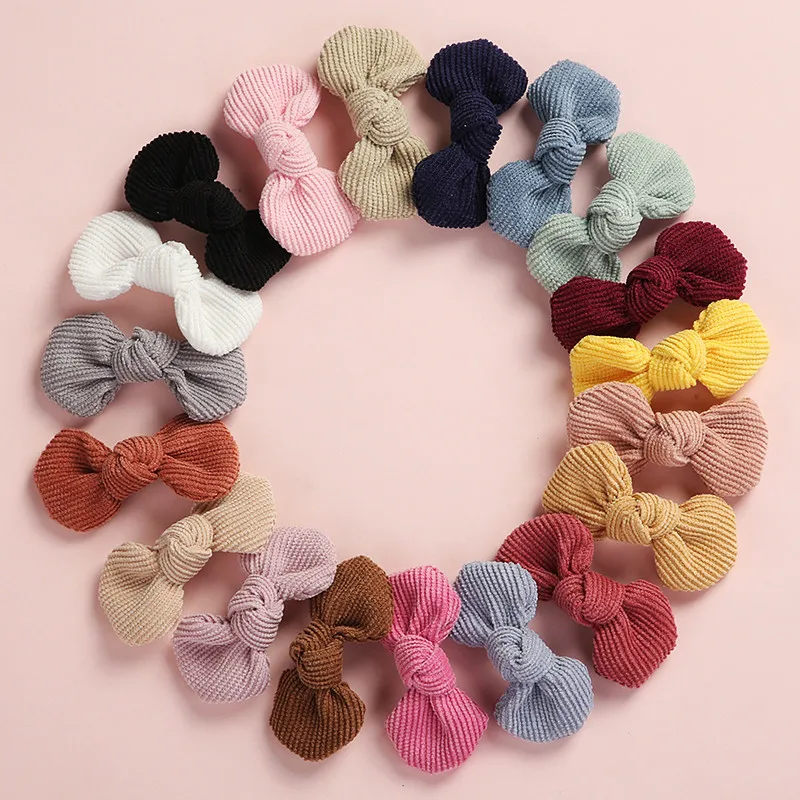 

19PCS Newborn Baby Girls Corduroy Bows Hair Clips,Infants Toddler Handtie Knot Hair Barrettes,Round Style Hair Accessories
