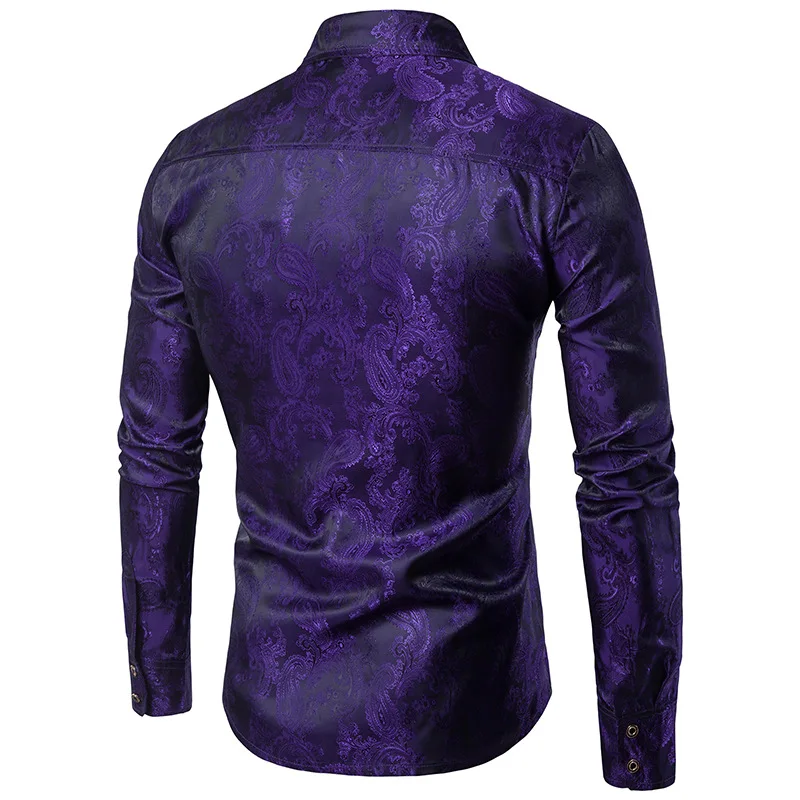 Золотые шелковые Сатиновые мужские рубашки с длинным рукавом Camisa Masculina платье