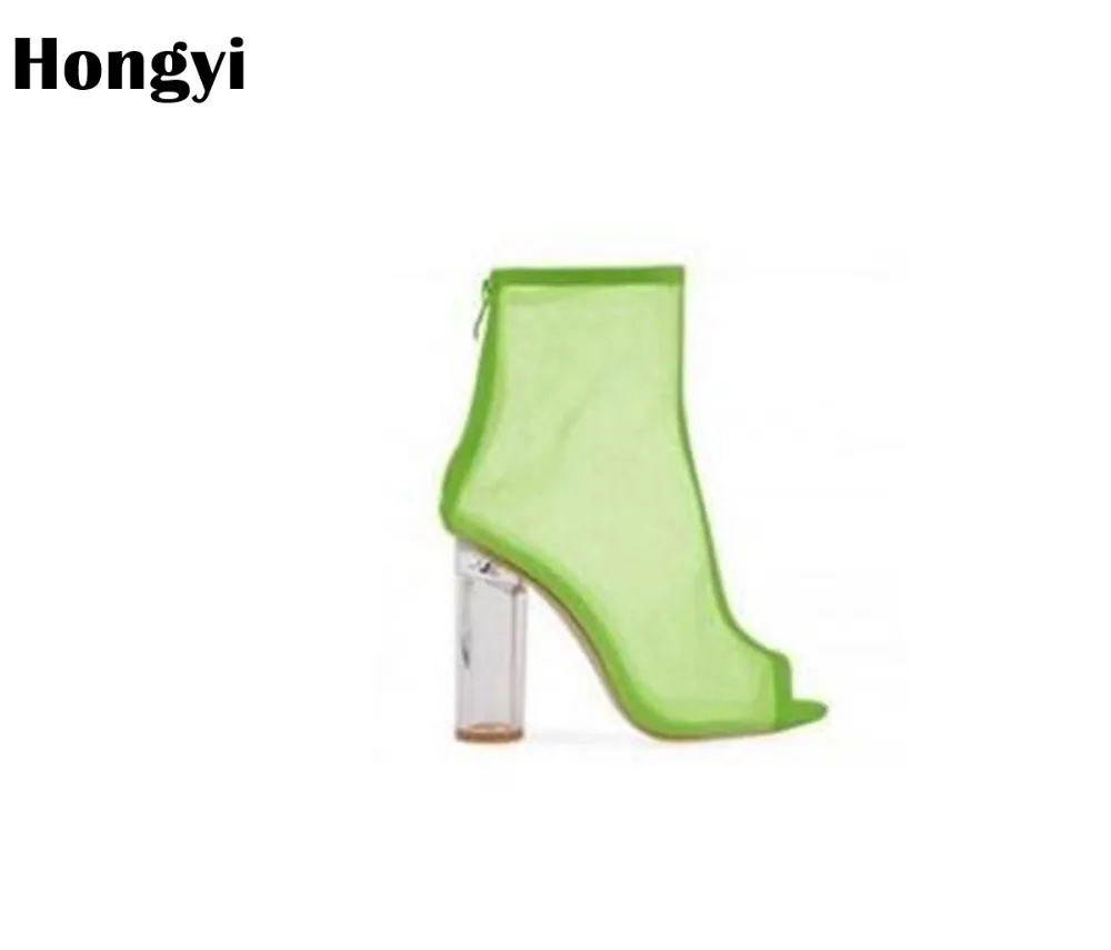

Hongyi Fashion Transparent Leather Peep Toe Women Sandals Chunky High Heels Summer Sandal Boots Women Ankle Booty