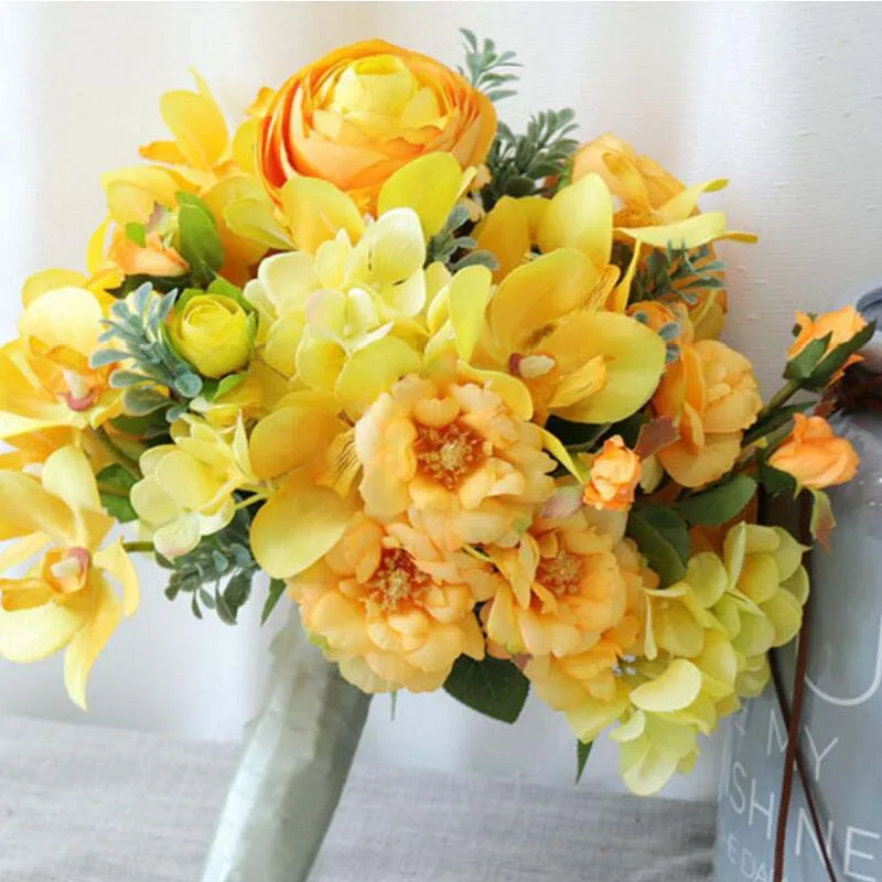 

Ручной работы в европейском стиле Стиль ElegantOrange yellowSilk Свадебные цветы Букеты с украшением в виде кристаллов сверкающий букет невесты или по...