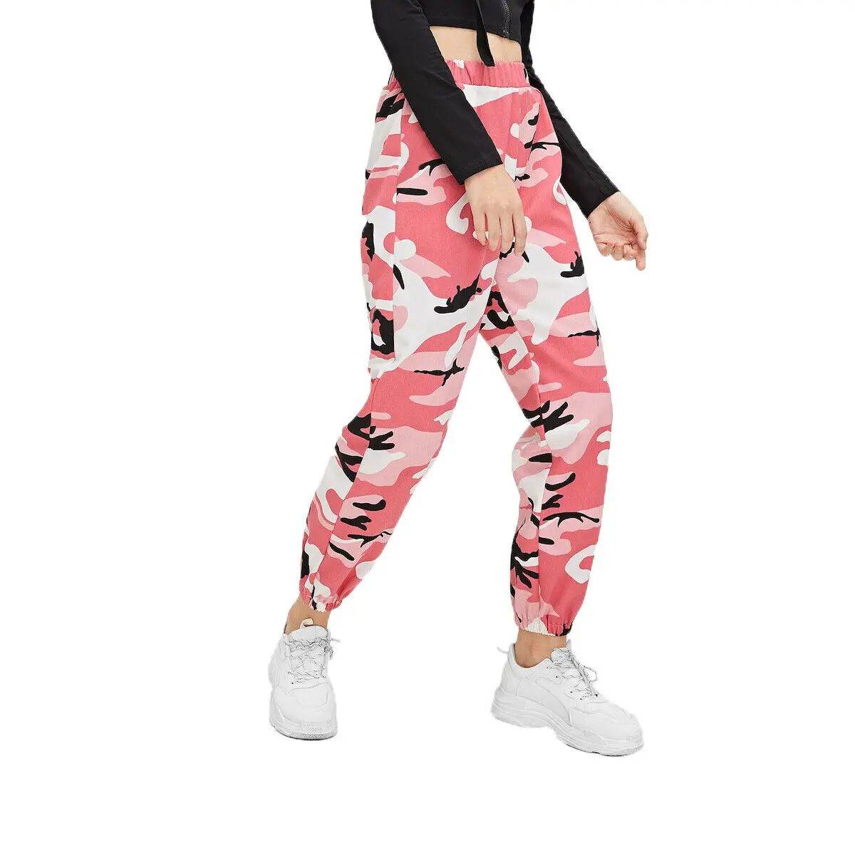 Женские камуфляжные брюки с высокой талией летние повседневные свободные