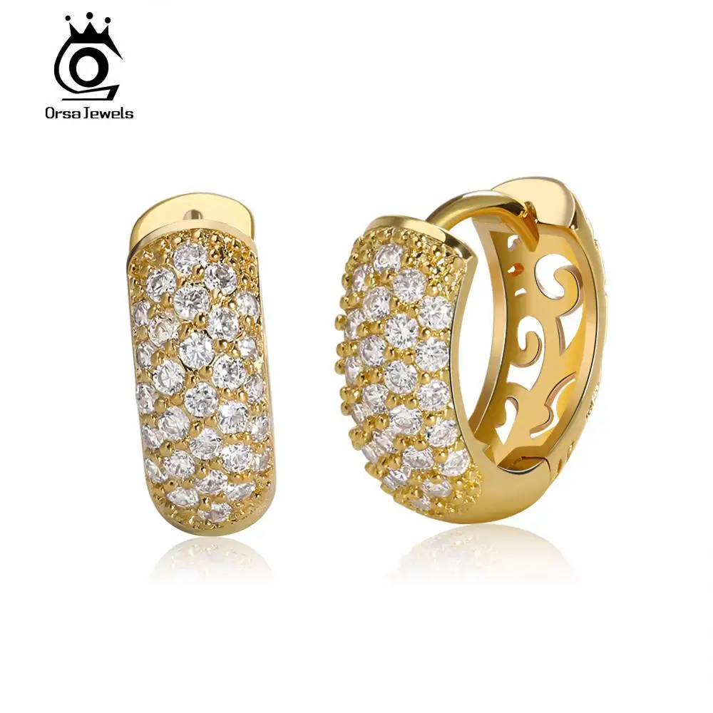 Gold-color ORSA JEWELS, женские серьги-кольца, маленький серебряный цвет, розовое золото, золотой цвет, AAA, Ослепительный CZ, выдолбленный дизайн, ювелирное изделие, ROME22 - Окраска металла: Gold-color